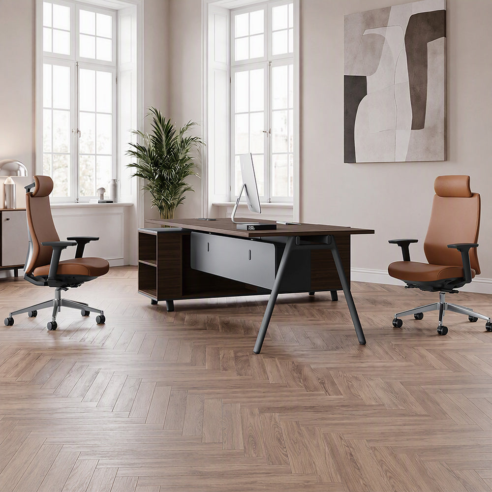Silla ergonómica de cuero Plex marrón
