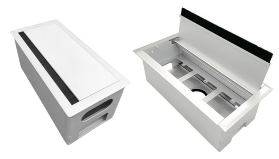 Pasacables de aluminio con espacio para tomacorrientes